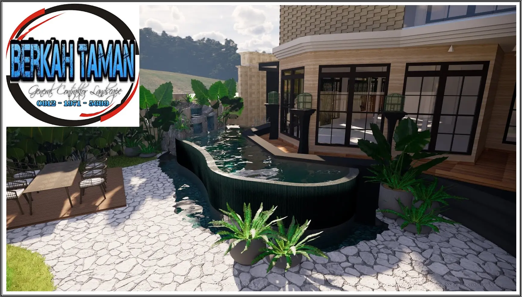 Desain kolam koi di BSD Tangerang oleh Berkah Taman Group