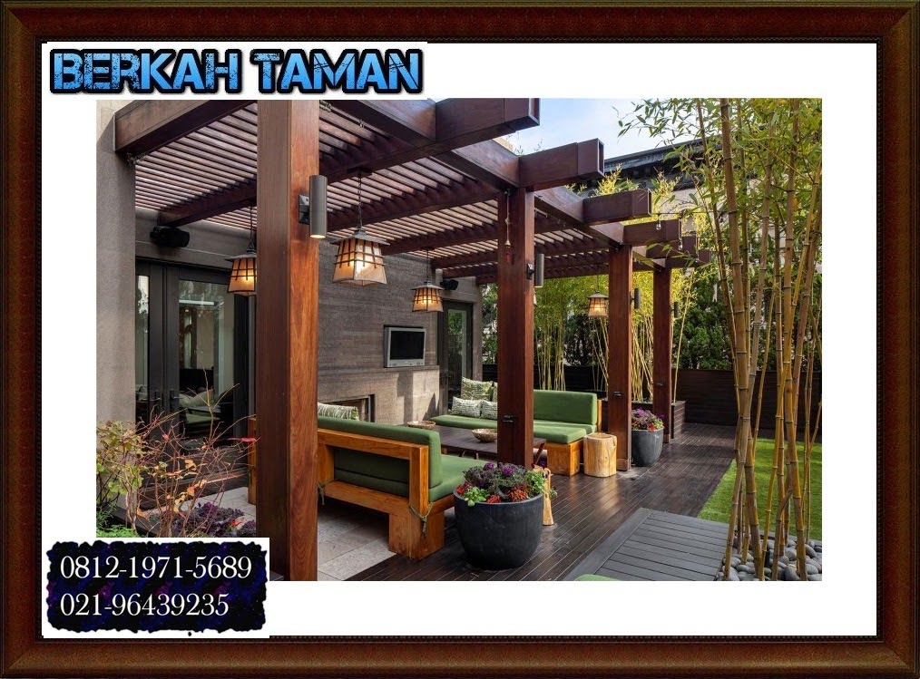 Pergola kayu elegan modern untuk taman rumah