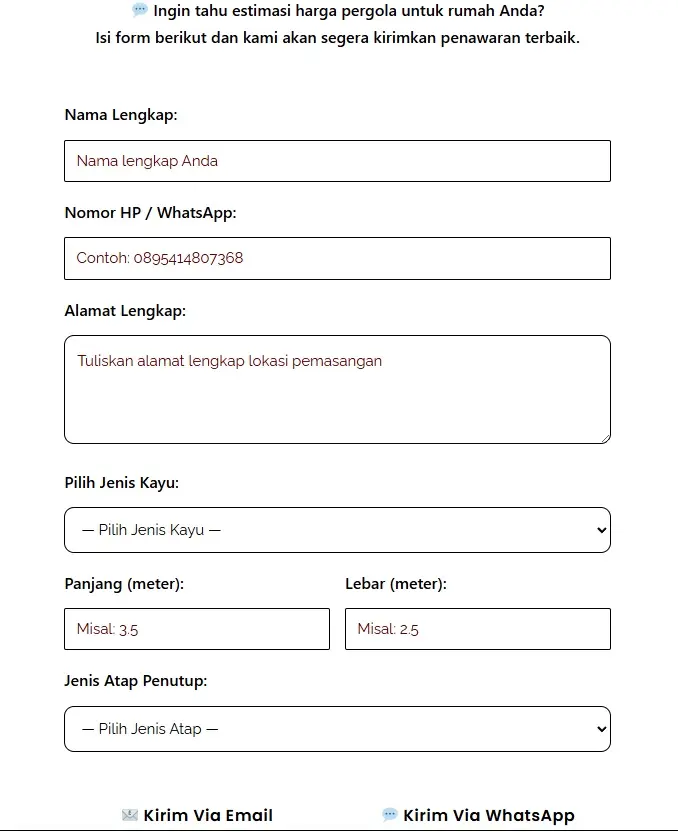 Form Pengajuan Pembuatan Pergola - Berkah Taman Group