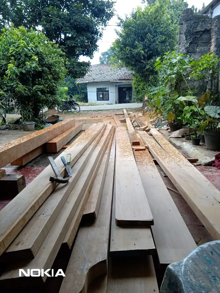 Penyetingan kayu pergola bengkirai Puncak Bogor
