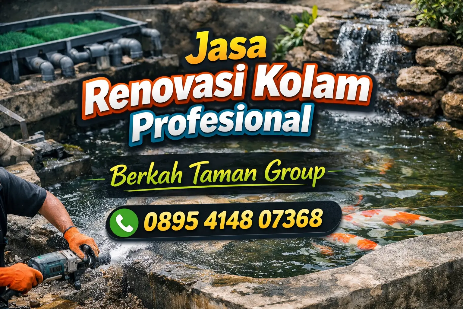 Biaya Renovasi Kolam Koi di depok dan bogor dan Jasa Renovasi Kolam Profesional Berkah Taman Group 0895414807368