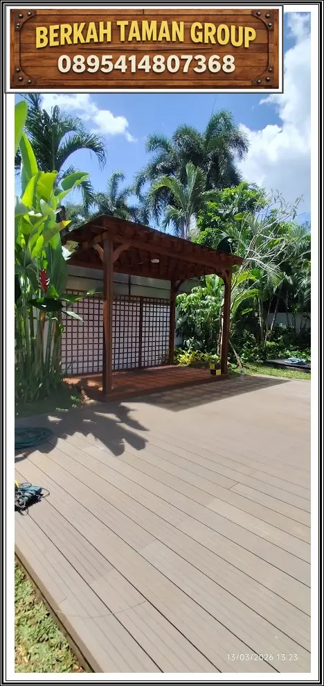 Hasil akhir pergola kayu bengkirai di widia chandra jakarta