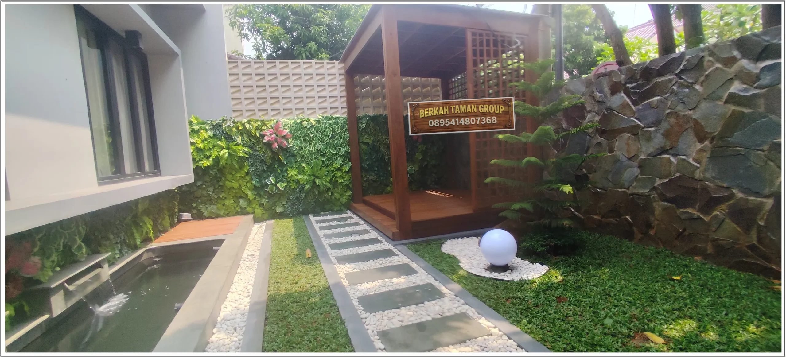hasil akhir pergola kayu BSD Tangerang mewah