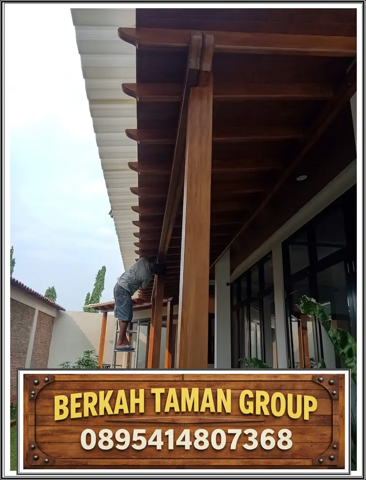 Kanopi Kayu Marsawa Atap Alderon Double Layer di Jombang Ciputat