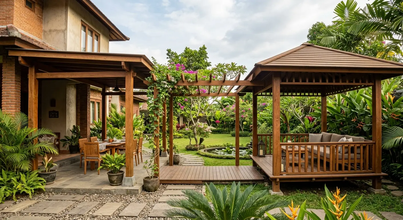 Kanopi Kayu, Pergola Kayu & Gazebo Kayu untuk Taman, Teras dan Ruang Outdoor